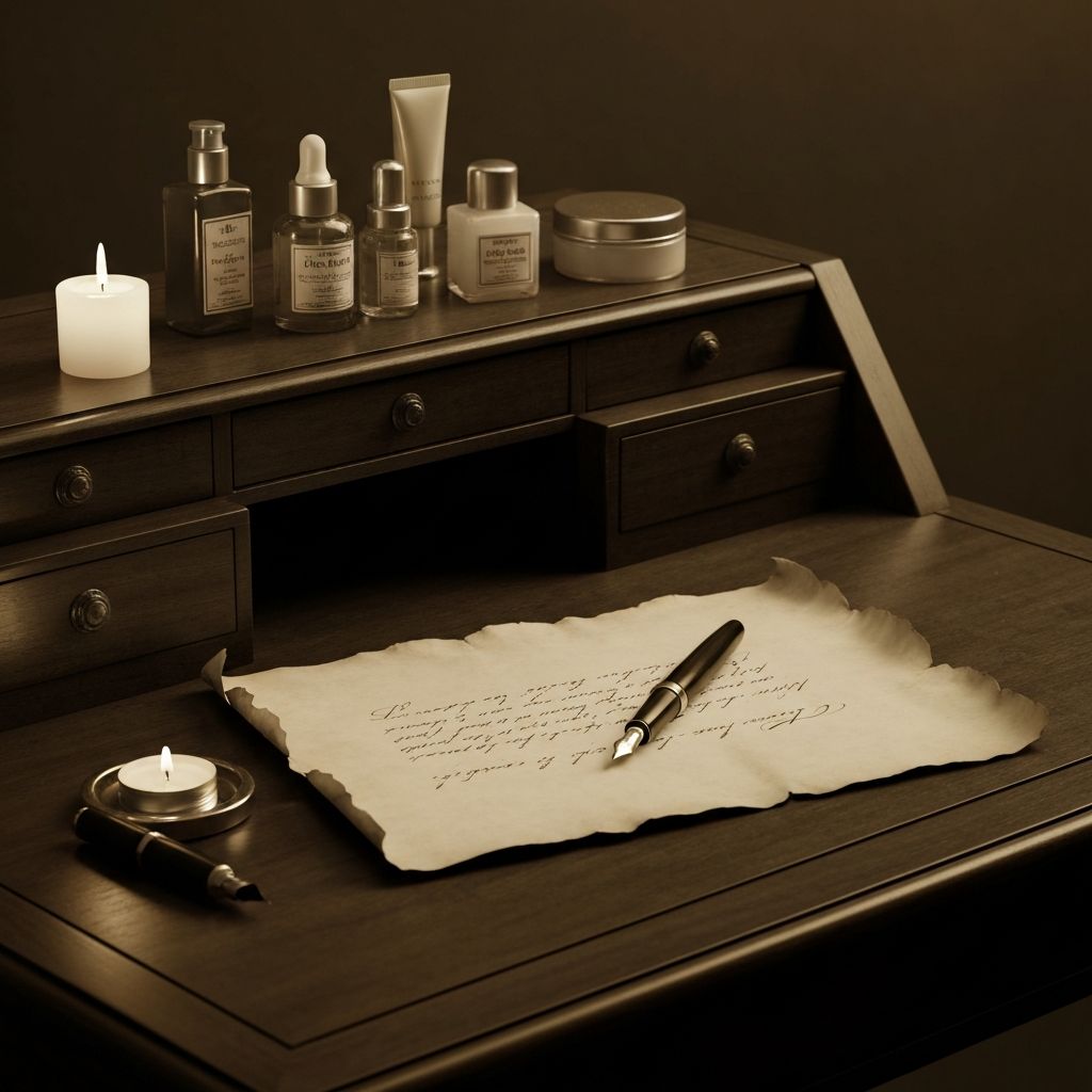 Винтидж писмено бюро с козметични продукти