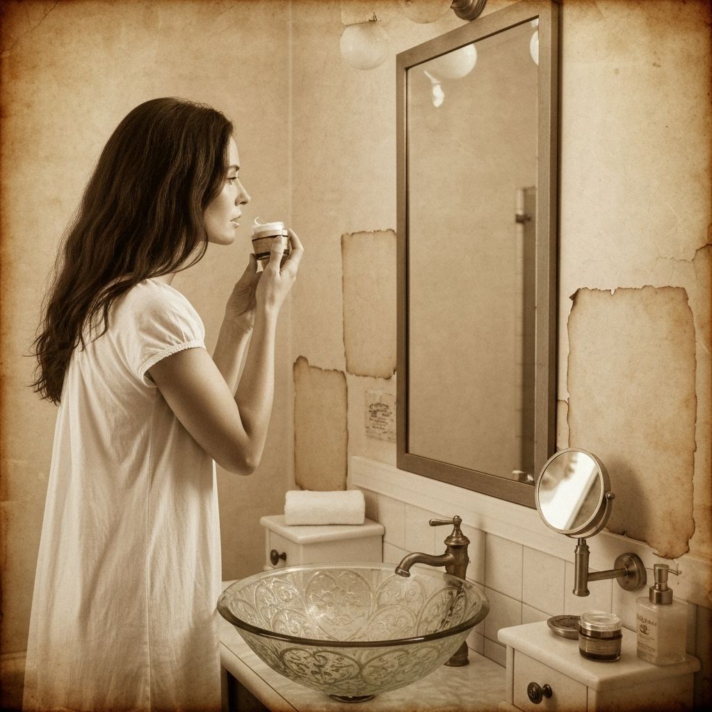 Жена прилага премиална козметика в баня